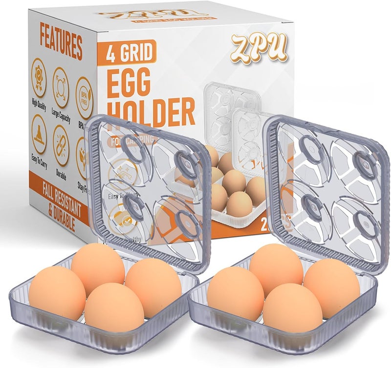 ZPU Egg Holder Camping, 2Pcs 4 Grid Egg Container, Plastic Egg Carrier for Camping Picnic Travel Outdoor Refrigerator Kitchen, Protective Egg Storage Case, Grey Purple - Image 1